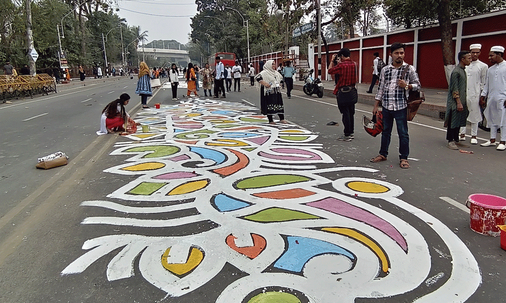 Marking the Amar Ekushey February, the premises of central Shaheed Minar is decorated with colorful painting. The people of Bangladesh are commemorating the gallant individuals of the Language Movement, whose heroic sacrifice in 1952. Photo : Reaz Ahmed Sumon
