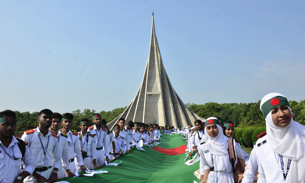 School students gather on the premises of National Martyrs' Memorial in Savar. Photo : Muktadir Mokto