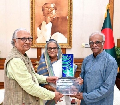 FOSWAL Literary Award to Bangabandhu handed over to PM Hasina
