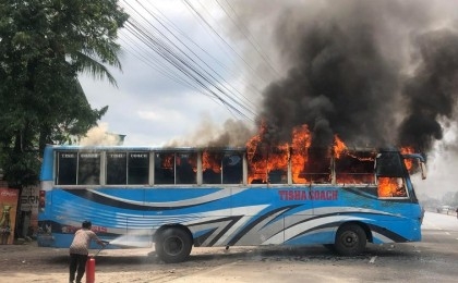 Police vehicles, public buses torched; cops injured