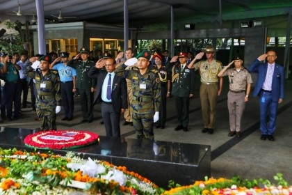 Eight military representatives of six countries pay tribute to Bangabandhu