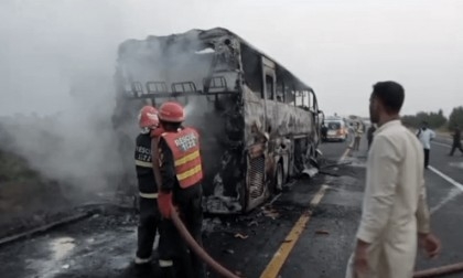 16 killed as passenger bus catches fire after collision in Pakistan
