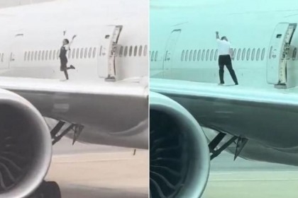Crew members in trouble for taking photos on plane’s wing

