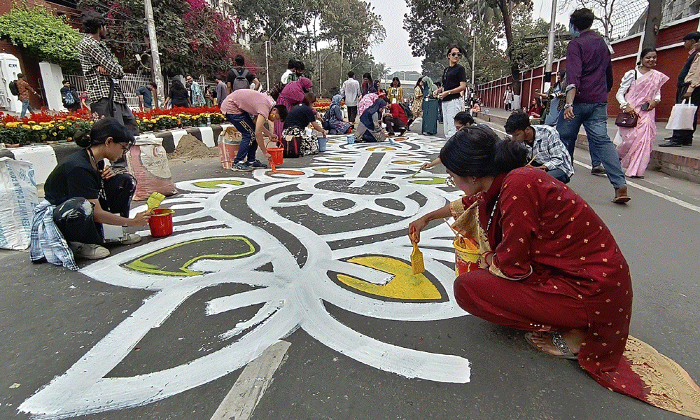 Marking the Amar Ekushey February, the premises of central Shaheed Minar is decorated with colorful painting. The people of Bangladesh are commemorating the gallant individuals of the Language Movement, whose heroic sacrifice in 1952. Photo : Reaz Ahmed Sumon