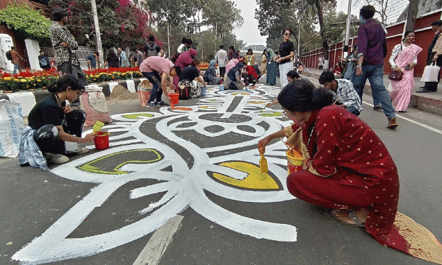 Shaheed Minar premises decorated with color
