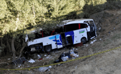 A bus crashes off the road in central Turkey, leaving 12 passengers dead