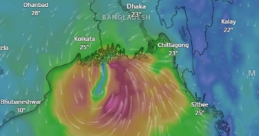 Periphery of Midhili likely to start crossing Bangladesh coast by noon